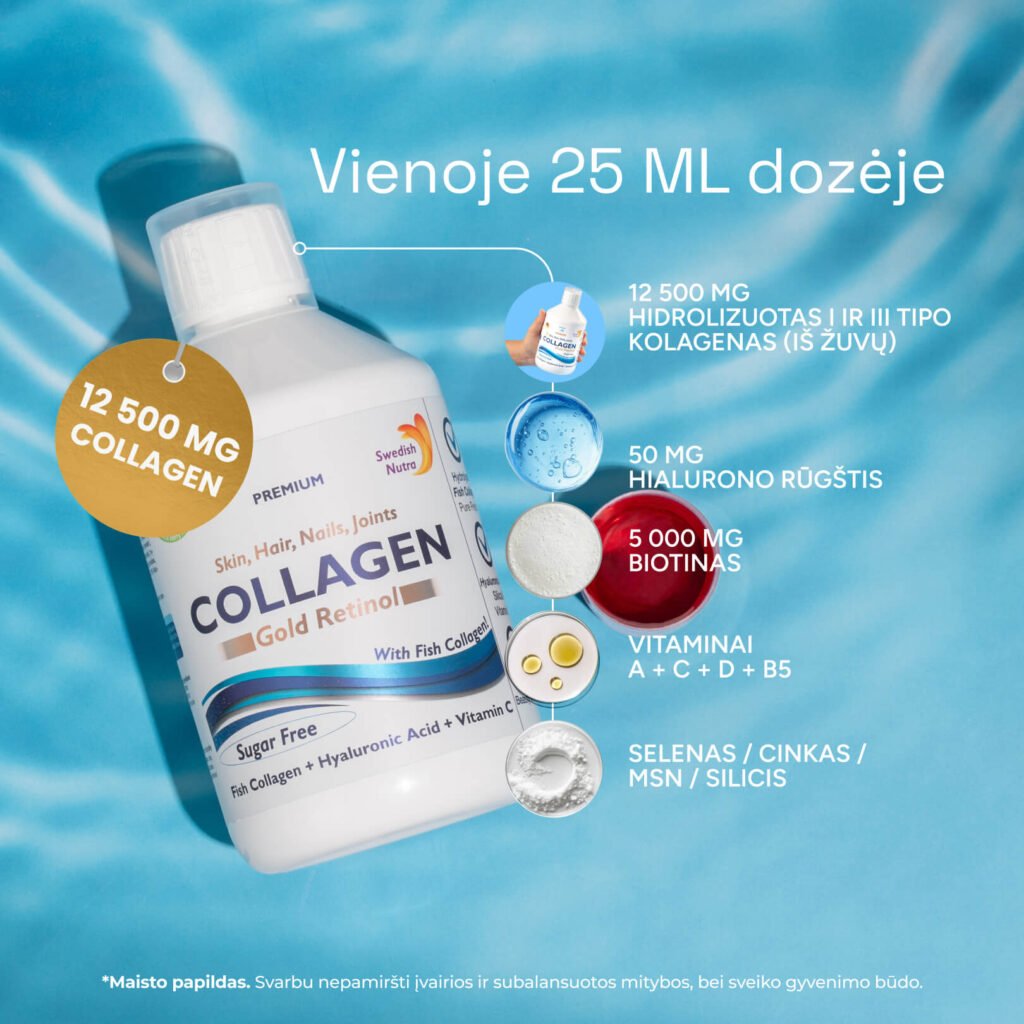 Skystas jūrinio kolageno ir vitaminų kompleksas su vitaminu D